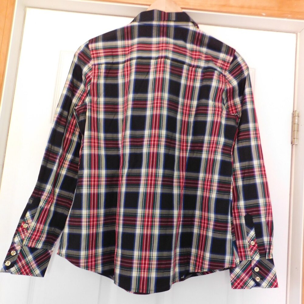 NEW Talbots Non-Iron‎  Button Down Shirt Women's Size 4 Black Red Plaid Gold - Picture 6 of 7